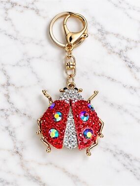 Gold-Tone Red Crystal Ladybug Bag Charm/Keyring